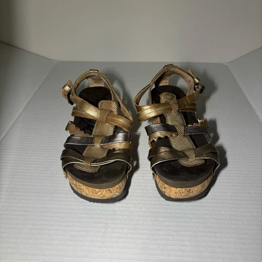 OTBT Storm Gold and Brown Wedges with‎ Crisscross Straps